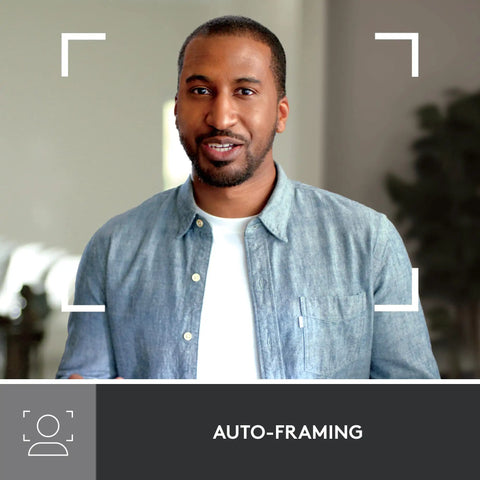 Person demonstrating auto-framing feature of Built Different Brio 501 Full HD Webcam With RightLight 4 Tech 1080p Video Call Camera.