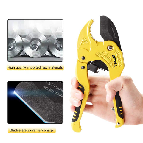 One Hand Ratcheting Pipe Cutter For PVC And PPR, Cuts Up To One And Five Eighths Inch Fast With Smooth Auto Lock, Ergonomic Design For Home DIY And Professional Plumbers, Heavy Duty Tubing Cutter For Hoses And Pipes