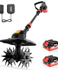 Powerful 20V Cordless Tiller Cultivator With No Cord Hassle, Two 2Ah Batteries And Fast Charger, 9 Inch Width, 7 Inch Depth Electric Garden Rototiller For Yard And Lawn Soil Cultivation, Weeding And Aeration
