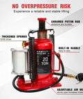 20 Ton Air Hydraulic Bottle Jack With 10.2 To 20.1 Inch Lift Range shown with features labeled, including chromed piston rod.