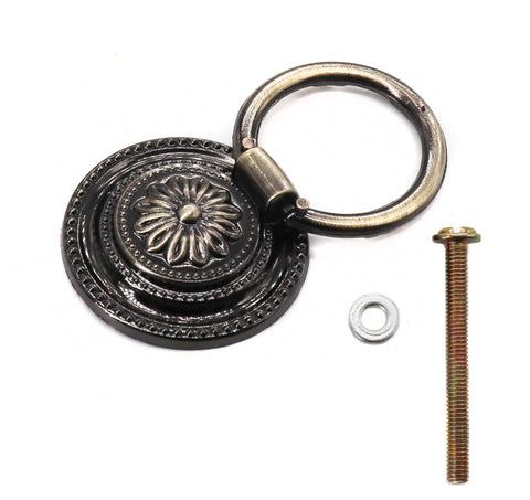 8 Pack Vintage Ring Pulls In Bronze Tone 37mm Diameter European Style Cabinet Dresser Drawer Hardware With 4mm Screws close-up