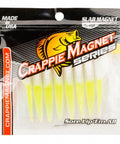 Crappie Magnet 8 Pack Slab Magnet Grub Bodies For Freshwater Fishing White Chartreuse Extra Large Jig Bodies in packaging