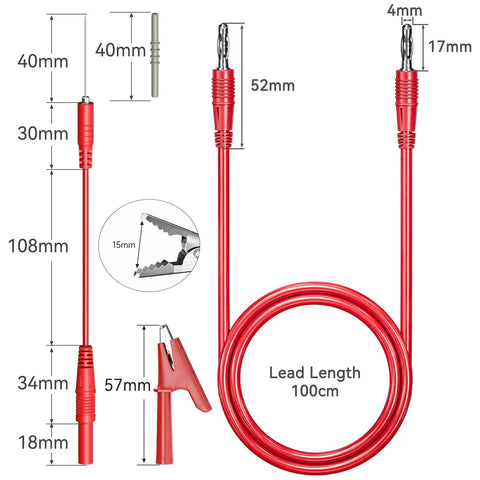 4mm Banana Plug Test Leads Kit With Wire Piercing Probes, Extension Cables And Alligator Clips For Multimeter Electrical Testing Red And Black