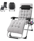 Zero Gravity Lounge Chair With Removable Thick Cushion And Tray, Folding Reclining Patio Lounger in grey with side tray