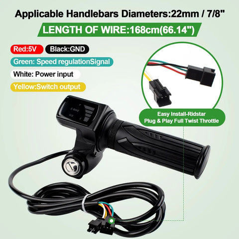 Full Twist Throttle Grip For 48V E Bikes And Scooters With LCD Display And Key Lock No Fuss Plug And Play 3 Pin Connector