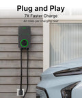 Level 2 Home EV Charger 40 Amp With Smart AI Tech, Wi Fi And Bluetooth EVSE, Built In Holster, 25 Foot Cable, NEMA 14-50 Plug