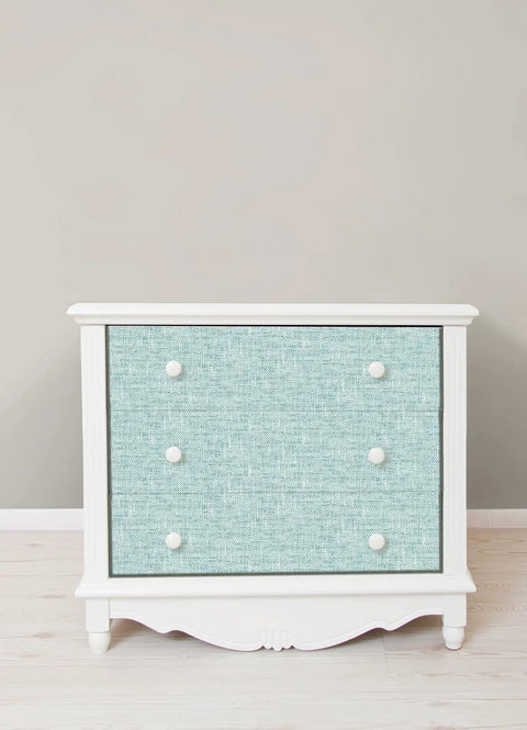 Blue Aqua Poplin Texture Peel And Stick Wallpaper For Smooth Surfaces on white dresser drawers