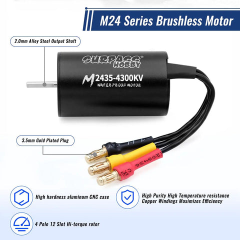 Beefed-Up Brushless RC Car Motor M2435-4300KV with 35A Waterproof ESC Combo for 1/14 1/16 1/18 Scale CNC Aluminum Housing