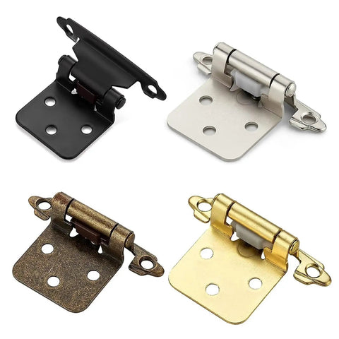 Self Closing Spring Cabinet Door Hinges with Screws Overlay Flush Hinge Set 2 Pieces Silver Finish for Kitchen and Bathroom Cabinets Easy Install No Drill Required