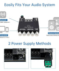 Bluetooth Power Amplifier Board 2.1 Channel With Subwoofer 50W X 2 Plus 100W DC 12V To 24V DIY Audio Rig for Home Theater shown with connections