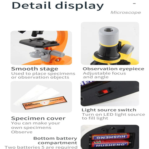 Kid Friendly Microscope For Classroom And Home Science Lab 100X To 1200X High Power Biological Microscope focus on parts detail display