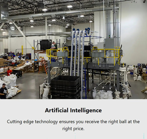 Interior of a factory with industrial machinery and workers, showcasing operations under 'Artificial Intelligence' heading.