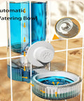 Cage Hanging Pet Bowl Gravity Water Dispenser For Dogs Cats Rabbits Kick Resistant Double Feeder Crate Kennel Food Bowls No Sweat Cleanup Top Shelf Hydration Spot Blue, showing automatic watering mechanism.