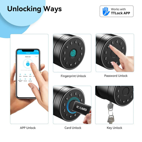 5 In 1 Smart Door Lock With Fingerprint Keypad IC Card Code And Physical Key Bluetooth App Unlock TTLock unlocking methods