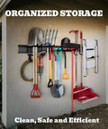 64 Inch Beast Of A Heavy Duty Garage Tool Organizer Wall Mount Rack System with tools and equipment neatly arranged.