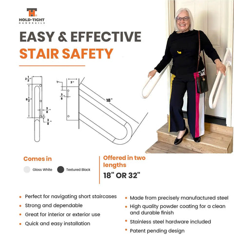 Steel Jamb Mount Handrail Built Tough Heavy Duty Stair Railing For Decks Porches And Mobile Homes weatherproof non slip powder coated finish right handed 18 inch black outdoor stair rail diagram and installation features