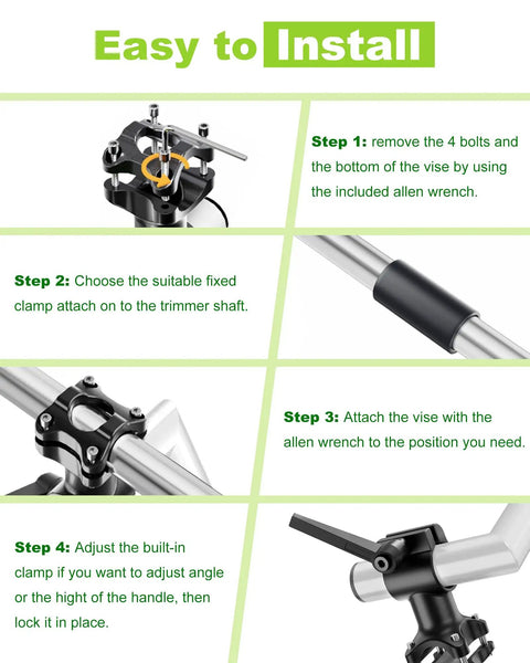 Installation steps for Ergonomic Trimmer Handle Extension Back Saver With Adjustable Angle And Height 17 Inch Grip