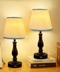 Set Of 2 20 Inch Bedside Lamps With Dual USB A And USB C Charging Ports, 3 Way Touch Control, Bulb Free, Modern Black Finish