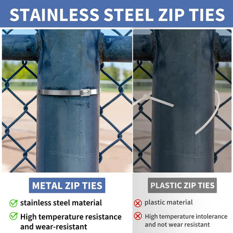 Comparison of Heavy Duty Metal Zip Tie Gun Kit With Built In Cutter Stainless Steel Self Locking Zip Ties 11.8 Inch 100 Pack to plastic ties