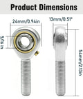 Four Pack POSB5 Male Rod End Bearings, 5/16 Bore, 5/16-24 Right Hand Thread, Self Lubricating Joint For Hydraulic Cylinders And Automation Equipment, Heavy Duty Steel With Zinc Plated Finish For Tough, Long-Lasting Performance. Product dimensions shown, 24mm x 54mm