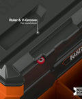 Top view of Modbox Three Drawer Rolling Toolbox With Ball Bearing Slides showing ruler and V-groove detail for round stock.