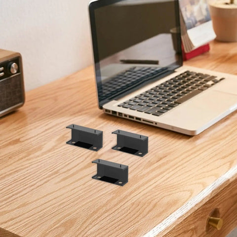 Heavy Duty Under Desk Laptop Mount Holder Screw Clamp Design Zeroes Desk Clutter with sturdy brackets on wooden desk.