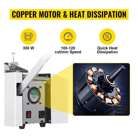 Fully Automatic Heat Shrink Tube Cutter With 250W Electric Blade And Micro Computer Control For Precision Cutting Of Sleeve Rubber Cable Pipe And Film Great For Electronics And Auto Parts Projects In Stainless Steel Build with 350W copper motor.