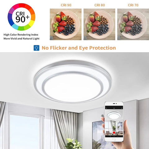 48W Dimmable LED Flush Mount Ceiling Light With Remote, 20 Inch, CRI 90+, no flicker, remote control example in modern living room
