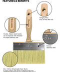 5.5 Inch Limewash Deck Brush With Wood Handle Large Paint Applicator For Walls Wood Fences And Floors Staining And Painting Ideal For Limewash And Deck Stains showing features