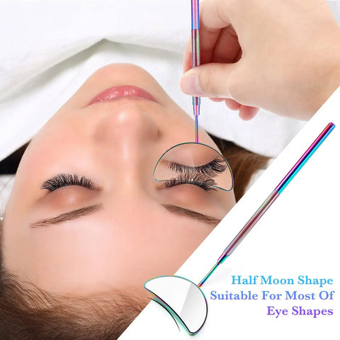 Two Piece Lash Mirror For Eyelash Extensions Half Moon Stainless Steel Lash Tool 1.96 Inch Mirror Large 6.5 Inch Overall Great Lash Inspection For Women And Girls Lash Pros And DIY Makeup, half-moon mirror