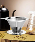Stainless Steel Pour Over Coffee Filter Dripper For One To Two Cups, Paperless Reusable Coffee Maker on a tabletop