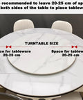 Thickness Natural Stone Lazy Susan Turntable Featuring Quiet 360 Spin Heavy Duty Rotating Serving Tray with tableware space measurement on round table.