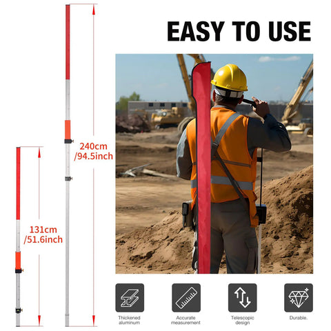 Score This Awesome Two Tone Aluminum Rod Kit With Quick Lock Ideal For Rotary Laser Level Elevation Measurements Absolute And Differences Up To 7.87 Feet With Dual Scales Carry Bag Included, 240cm measurement rod in construction site