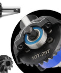 Beefed-Up Traxxas Slash 4x4 RC Gear Set 10T 29T Helical Gears Ford F-150 close-up view with steel gears and blue casing