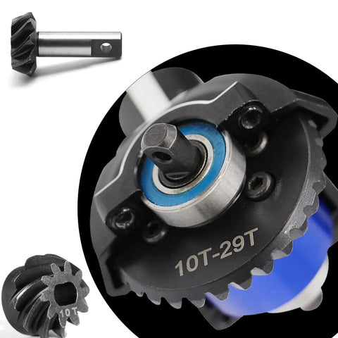 Beefed-Up Traxxas Slash 4x4 RC Gear Set 10T 29T Helical Gears Ford F-150 close-up view with steel gears and blue casing