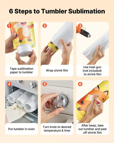 6-step process for using Sublimation Oven Machine Kit For Tumblers Mugs Bowls 26 Qt With 360 Turbo Convection Fits 40oz Tumblers