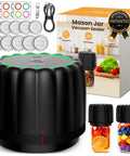Upgraded Electric Mason Jar Vacuum Sealer Kit with wide and regular mouth lids, black, 80 KPa pump, 2500mAh battery, one touch sealing