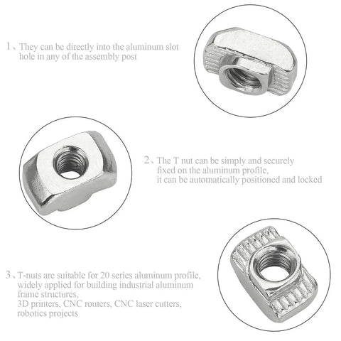 Hammer Head T Slot Nut Kit For Aluminum Profiles, 180 Piece 2020 Series M3 M4 M5 Drop In Fasteners, multiple views displayed