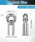 Badass CF12 Rod End Bearings 2 Pack With 3 4 Inch Right Hand Female Thread And Secure Jam Nut Built From 1045 Carbon Steel For Smooth Heavy Duty Applications, showing dimensions and bore details.