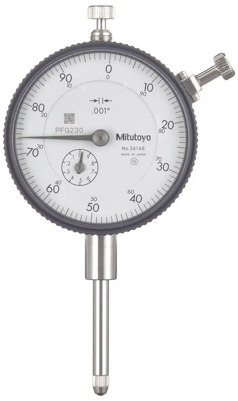 Dial Gauge With 0-1 Inch Range 0.001 Inch Graduation 0.375 Inch Stem Lug Back Mount White Dial 2.244 Inch Dial Diameter Fractional Inch Readout 0-100 Reading 4-48 UNF Thread Rotating Bezel With Limit Markers