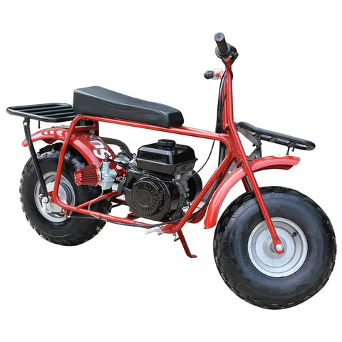 Red mini bike equipped with VM22 Carburetor Kit Replacement For Predator 212cc 196cc 224cc Engines And GX160 GX200 Coleman CT200U.