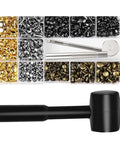 480 Piece Snap Button Fastener Kit For Leather Clothing And Crafts With Stainless Steel Caps Posts Screws And Installer Tools Pro Grade Easy Press Set For Bags Hats Belts DIY Repair. Assorted snap parts and hammer tool