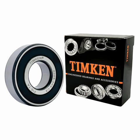 Two Pack 6204-2RSC3 Double Rubber Seal Bearings 20x47x14mm Pre Lubricated with Chrome Steel, shown with packaging