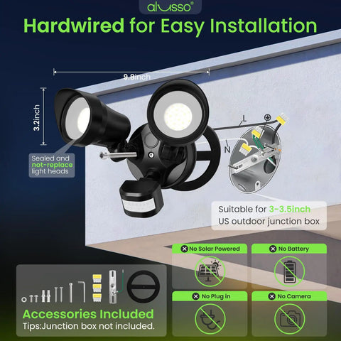 Motion Sensor Outdoor Flood Lights 30W 3500LM 120V With Dusk To Dawn Auto On Time Modes 3000K 4000K 6500K Waterproof Hardwired Security Light ETL Listed For Porch Easy Install.