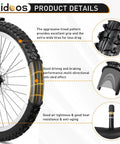 Folding 20x2.125 Mountain Bike Tires Pack With Levers and Schrader Valve Puncture Resistant Replacement Tires For BMX MTB Off Road Riding 57 406 Size Two Pack showing tire details, tread pattern, and valve.