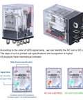 Two Pack Electromagnetic Power Relays 8 Pin DPDT 2NO 2NC 10A 110 120 VAC Coil With Socket Base LED Indicator DIN Rail Mount close-up