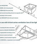 Illustration of Heavy Duty Ventilation Fans Hanger Bar Kit for InVent Series Bath Exhaust Fans with mounting instructions.