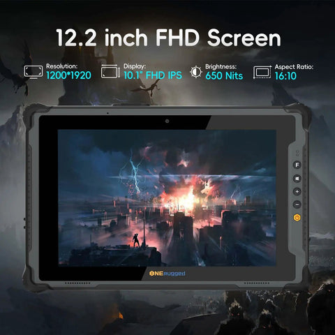 Rugged 12.2 Inch Windows 11 Pro Tablet Intel Core I5 16GB Ram 128GB showing vibrant 12.2 inch FHD screen with bright graphics.