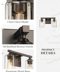 Farmhouse Style Dope Two Light Bathroom Vanity Lights Over Mirror With Clear Glass Shades In Oil Rubbed Bronze Wall Fixture details