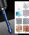 Blue 10-piece Amazon serrated masonry drill bit set with four-flute tips for tile, glass, brick, wood, plastic.